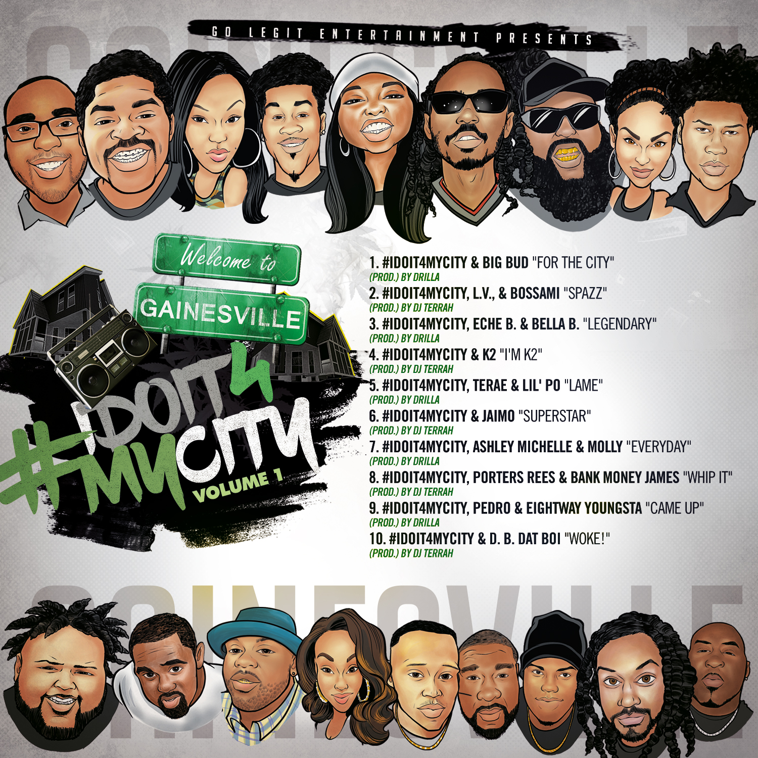 Original #iDoit4mycity, Vol. 1 back cover with all ten tracks and artist and producer credits