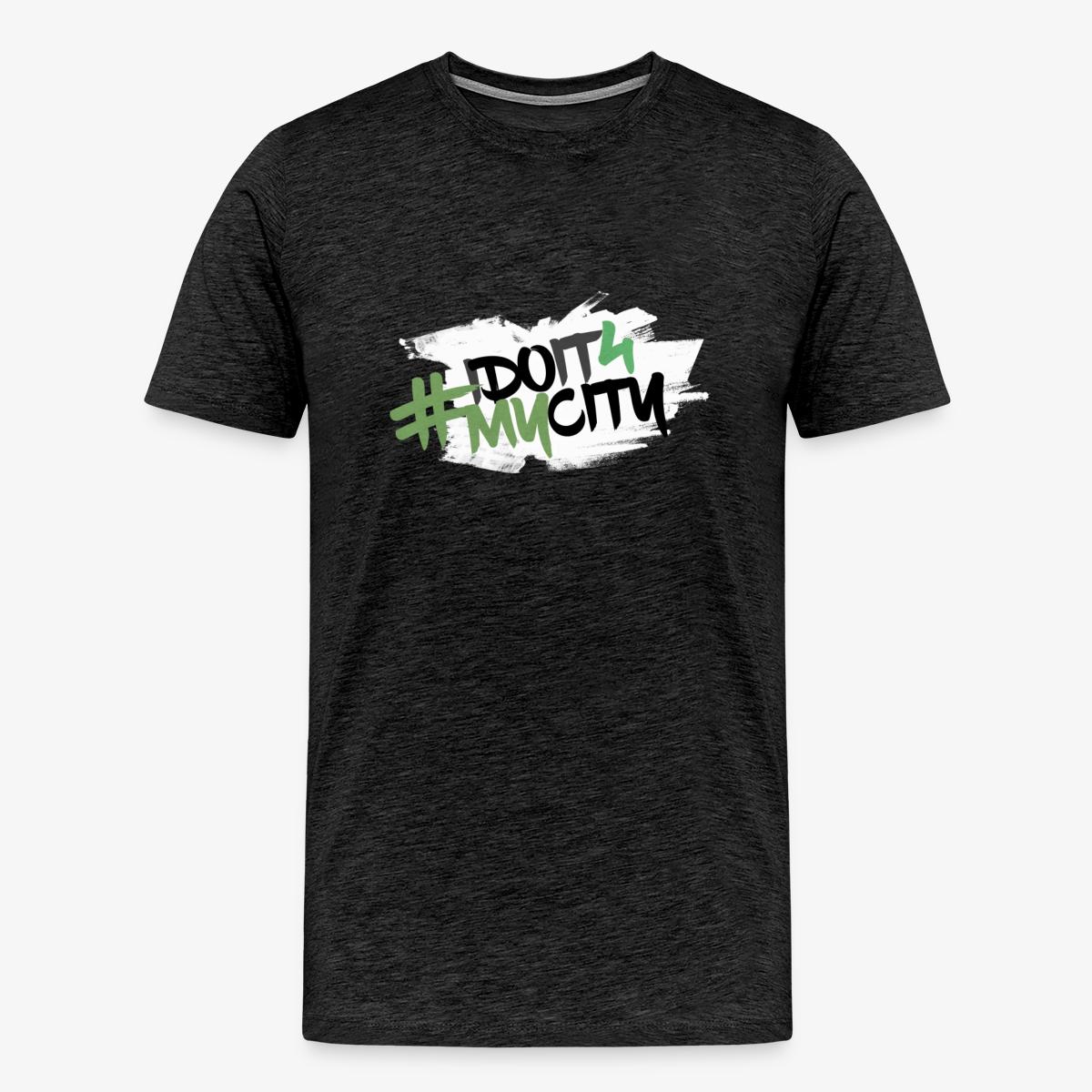 Official #iDoit4mycity premium T-shirt in black heather with the green, black and white brush-stroke logo across the chest.